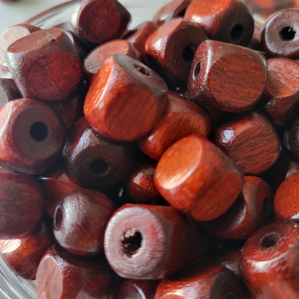 "Mahogany " Square Wooden Beads, 12mm item #130.
